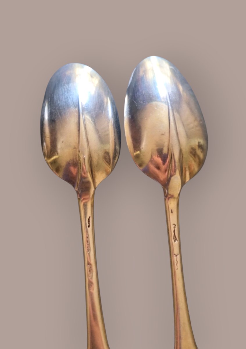 Set Of Solid Silver Cutlery, Farmers' Hallmark, Generals, 18th Century, Coat Of Arms -photo-6