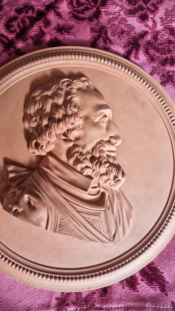 Profile Medallion Henry IV Terracotta 19th Century Lartigue Steam Factory In Auch Henry Royal Bourbo-photo-1