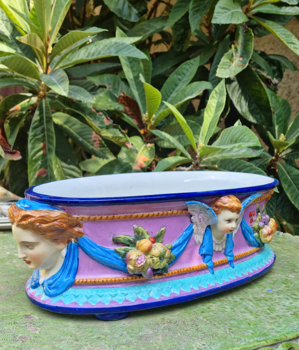 Jules Vieillard Bordeaux Earthenware Barbotine Planter Angel Centerpiece-photo-5