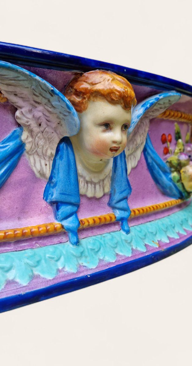 Jules Vieillard Bordeaux Earthenware Barbotine Planter Angel Centerpiece-photo-7