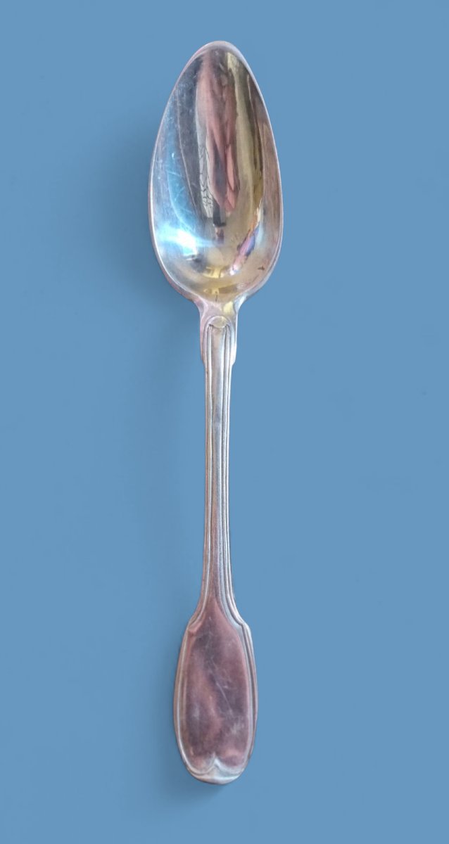 CUILLERE A DESSERT ARGENT MASSIF POINCON VIEILLARD COURONNE MARQUIS ARMOIRIES-photo-4