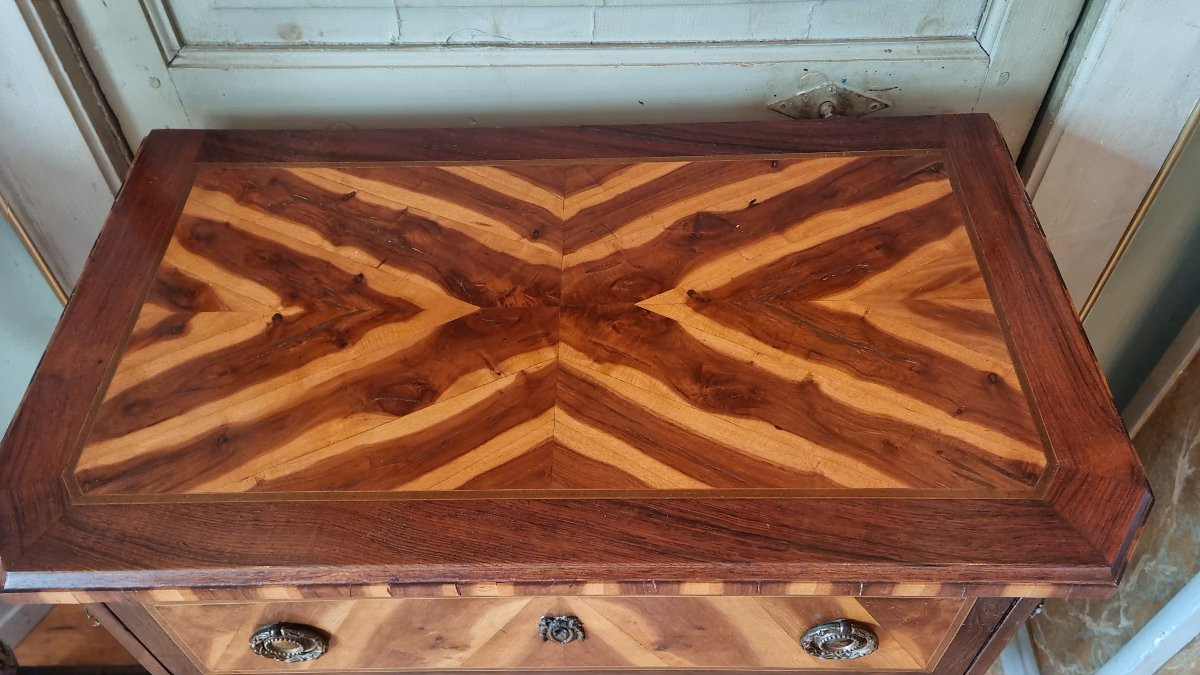 COMMODE COMMODINE D'ENTRE DEUX MARQUETERIE ÉPOQUE XVIIIe LOUIS XVI-photo-2