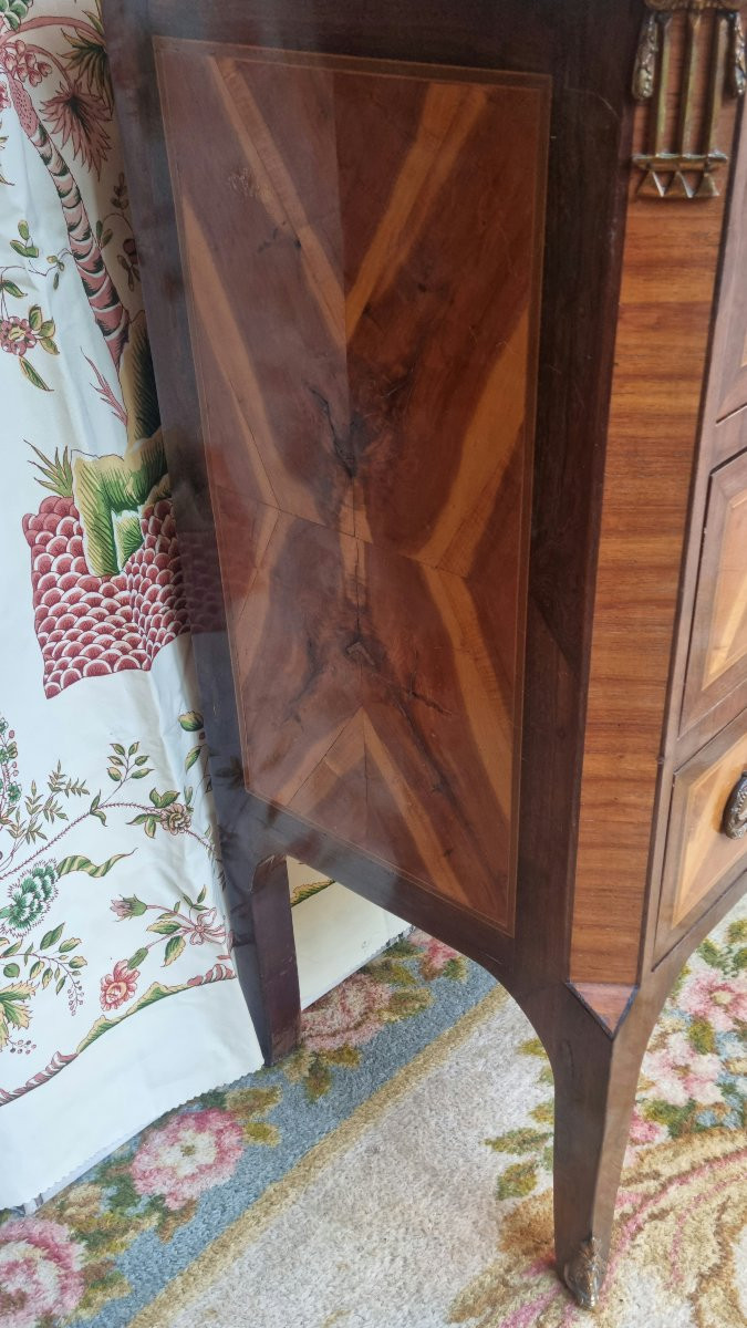 COMMODE COMMODINE D'ENTRE DEUX MARQUETERIE ÉPOQUE XVIIIe LOUIS XVI-photo-4