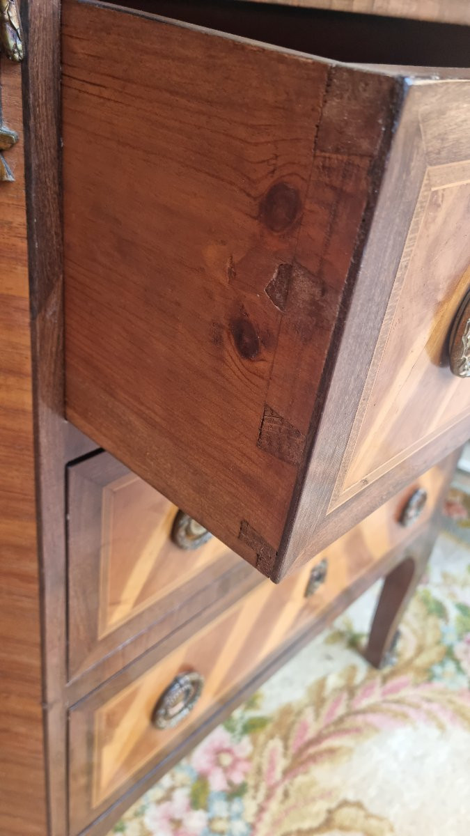 COMMODE COMMODINE D'ENTRE DEUX MARQUETERIE ÉPOQUE XVIIIe LOUIS XVI-photo-1