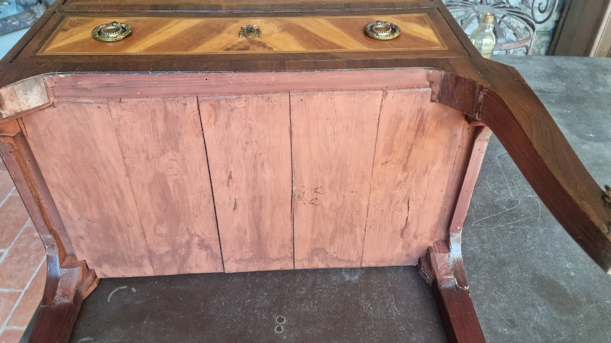 COMMODE COMMODINE D'ENTRE DEUX MARQUETERIE ÉPOQUE XVIIIe LOUIS XVI-photo-4
