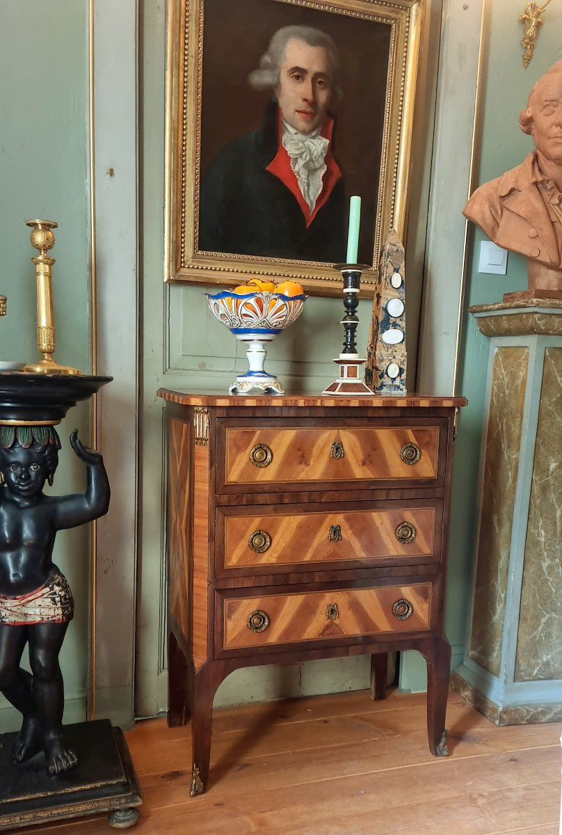 COMMODE COMMODINE D'ENTRE DEUX MARQUETERIE ÉPOQUE XVIIIe LOUIS XVI-photo-8