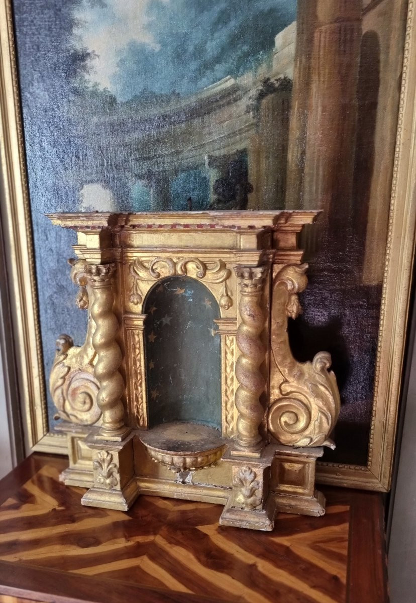 Religious Object Altarpiece Gilt Wood 18th Century -photo-5