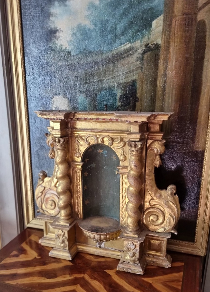 Religious Object Altarpiece Gilt Wood 18th Century 