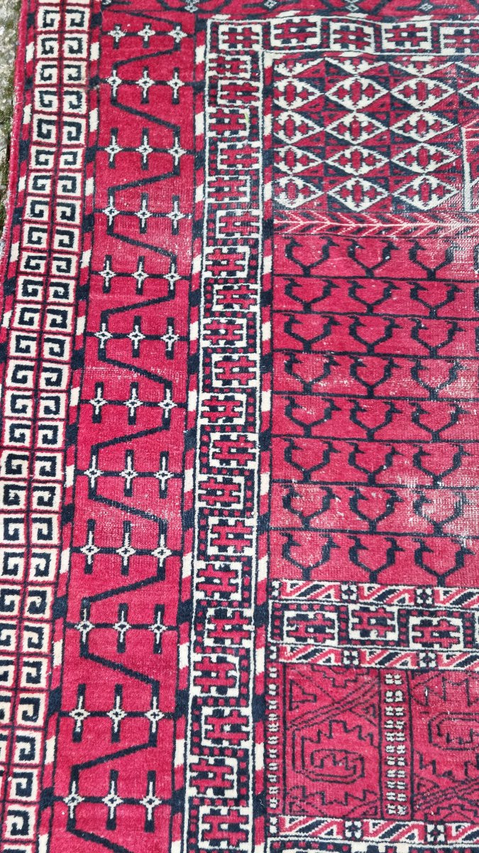 TAPIS TURKMENE TURKMENISTAN TEKKE 191 CM X 130 CM USURE FAIT MAIN ORIENT-photo-4