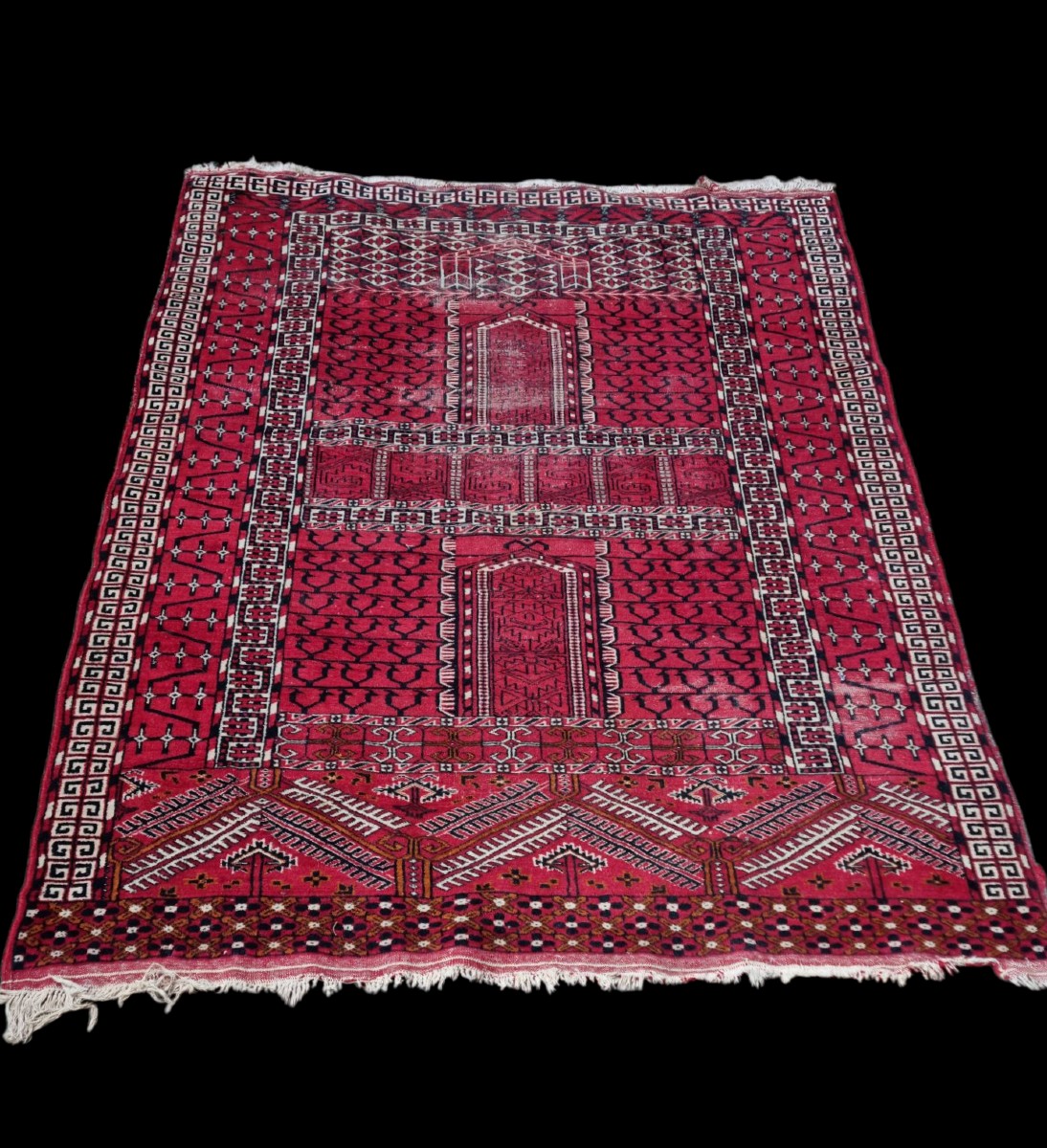 TAPIS TURKMENE TURKMENISTAN TEKKE 191 CM X 130 CM USURE FAIT MAIN ORIENT