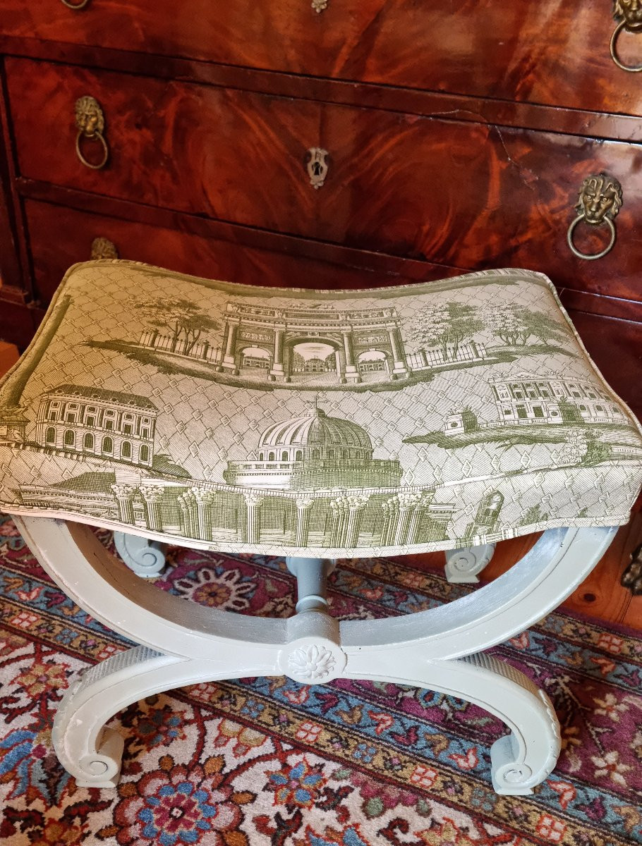 TABOURET CURULE MILIEU XIXe TISSU BRAQUENIE-photo-3