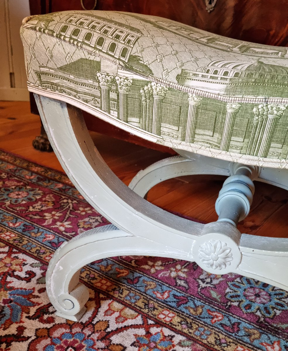 TABOURET CURULE MILIEU XIXe TISSU BRAQUENIE-photo-5