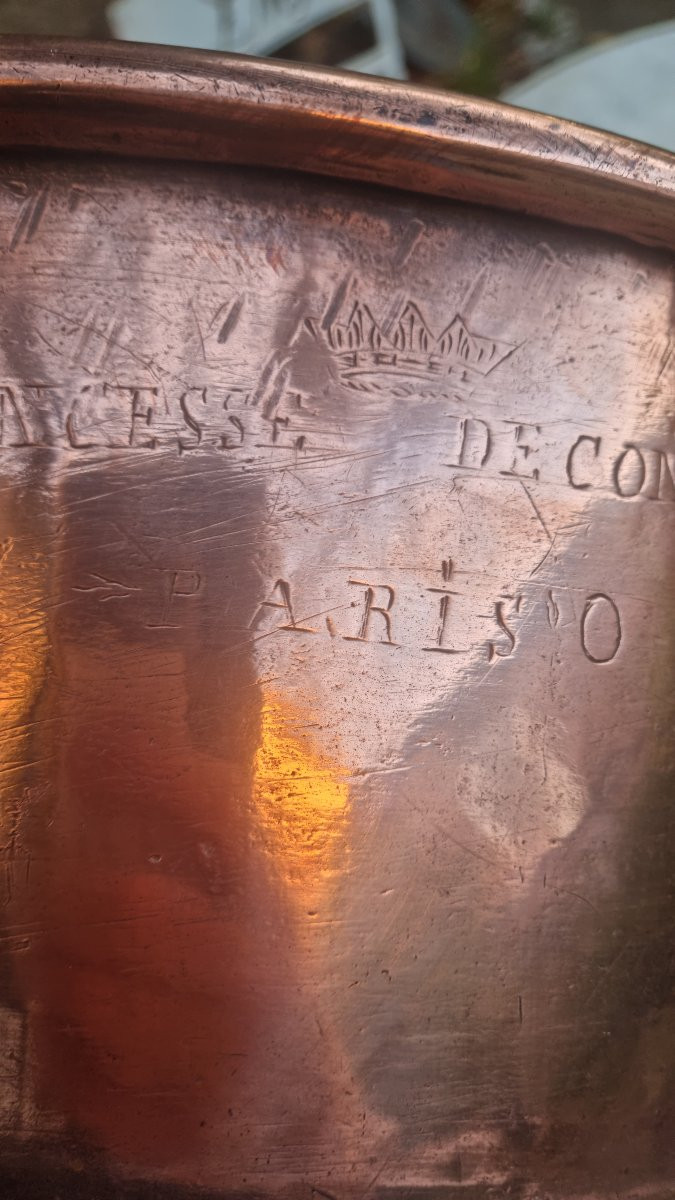 Large Copper Jam Basin Princess Of Conde Crown Cauldron Coat Of Arms -photo-3