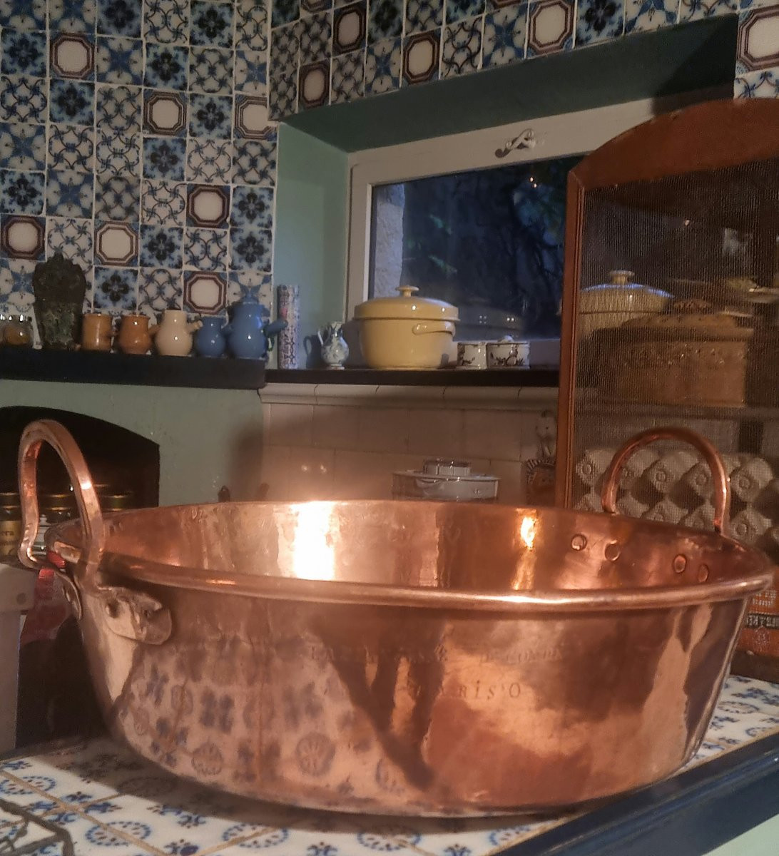 Large Copper Jam Basin Princess Of Conde Crown Cauldron Coat Of Arms -photo-4