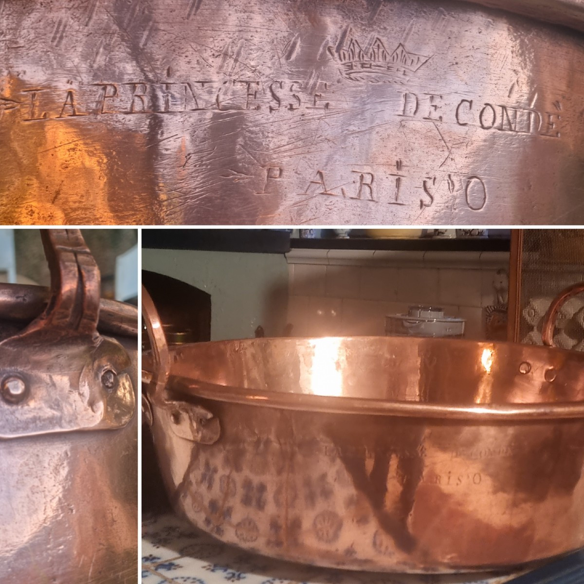 Large Copper Jam Basin Princess Of Conde Crown Cauldron Coat Of Arms 
