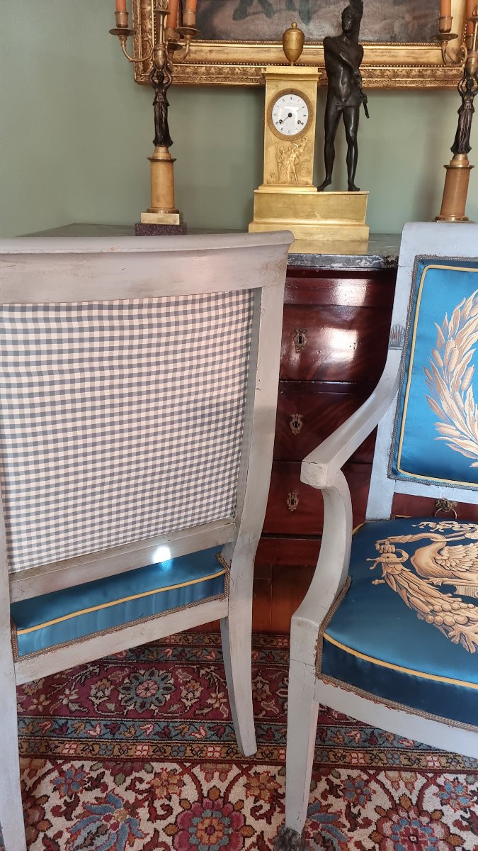 PAIRE DE FAUTEUILS D'OFFICIER EPOQUE CONSULAT EMPIRE SOIE-photo-4