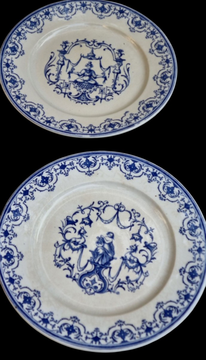 SERIE DE 6 ASSIETTES PLATES SERVICE MOUSTIERS EN FAIENCE DE BORDEAUX JULES VIEILLARD-photo-2