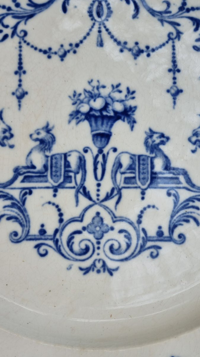 SERIE DE 6 ASSIETTES PLATES SERVICE MOUSTIERS EN FAIENCE DE BORDEAUX JULES VIEILLARD-photo-3
