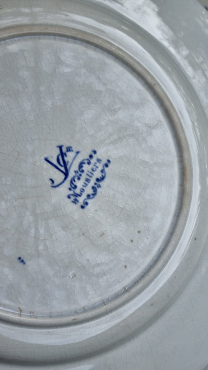 SERIE DE 6 ASSIETTES PLATES SERVICE MOUSTIERS EN FAIENCE DE BORDEAUX JULES VIEILLARD-photo-2