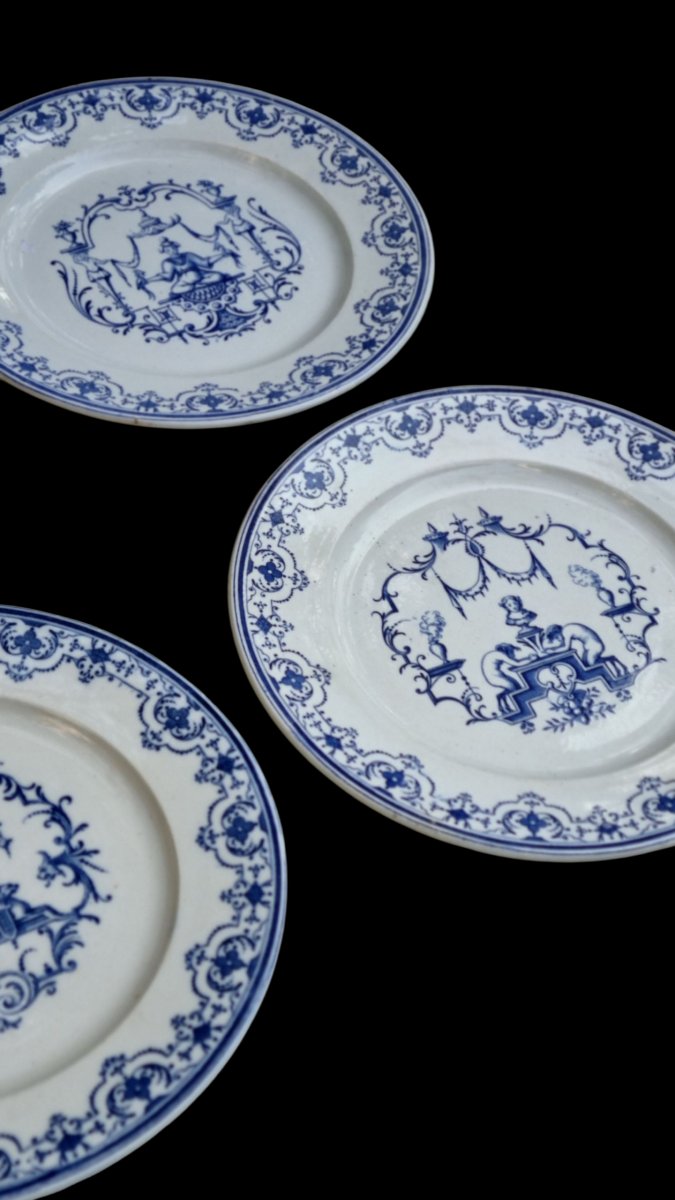 SERIE DE 6 ASSIETTES PLATES SERVICE MOUSTIERS EN FAIENCE DE BORDEAUX JULES VIEILLARD-photo-3