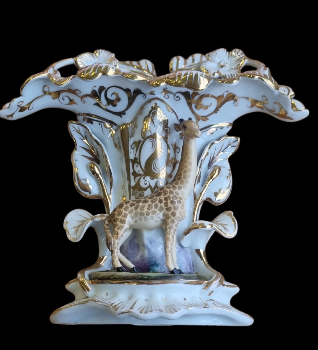 Rare Paris Porcelain Giraffe Vase Old Paris Girafomania -photo-2