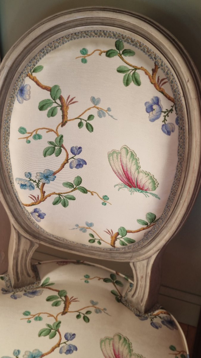 Pair Of Small Louis XVI Style Chairs By Pierre Frey Comoglio-photo-2