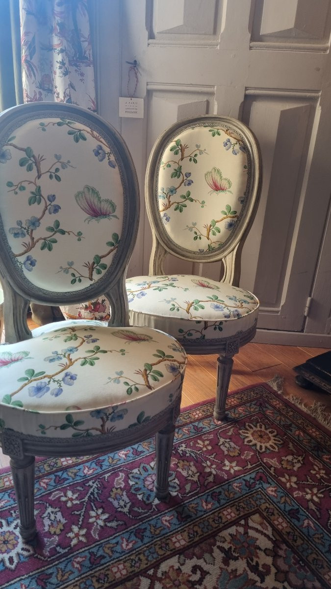 Pair Of Small Louis XVI Style Chairs By Pierre Frey Comoglio-photo-4