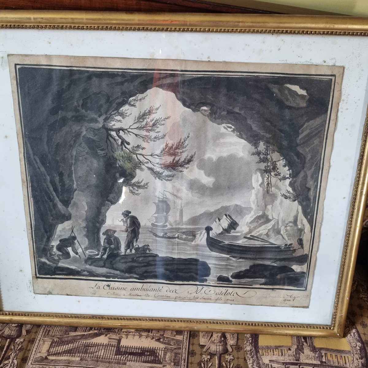 LAVIS EPOQUE XVIIIe D'APRÈS VERNET VUE DE PORT MARINE-photo-4