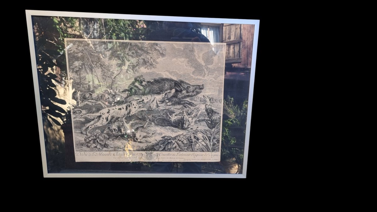 PAIRE GRAVURE D'APRÈS DESPORTES PAR JOULLAIN EPOQUE XVIIIe CHASSE CYNEGETIQUE SANGLIER  CHIEN-photo-5