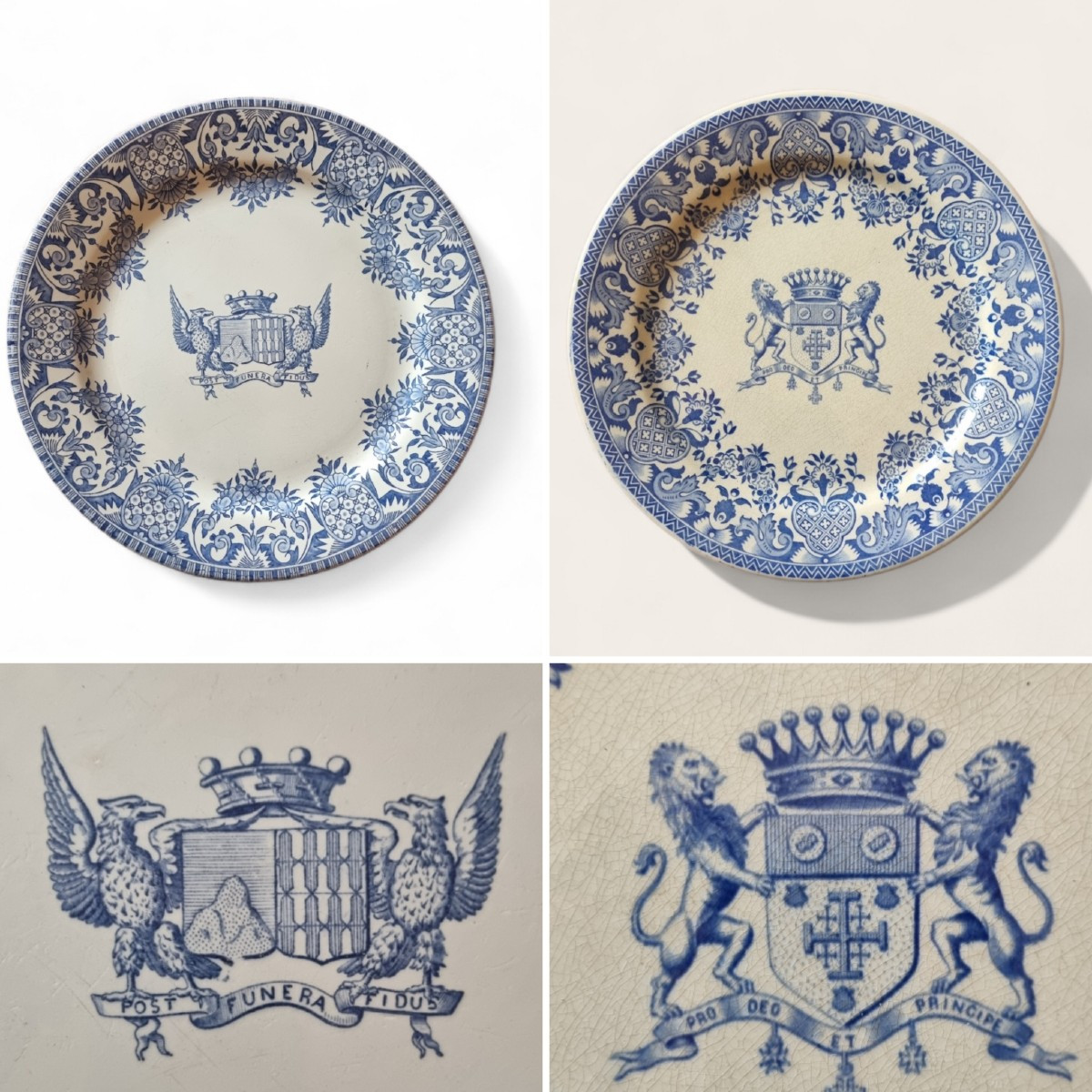 DEUX ASSIETTES FAÏENCE DE GIEN ARMOIRIES COMTE BARON XIXe COURONNE