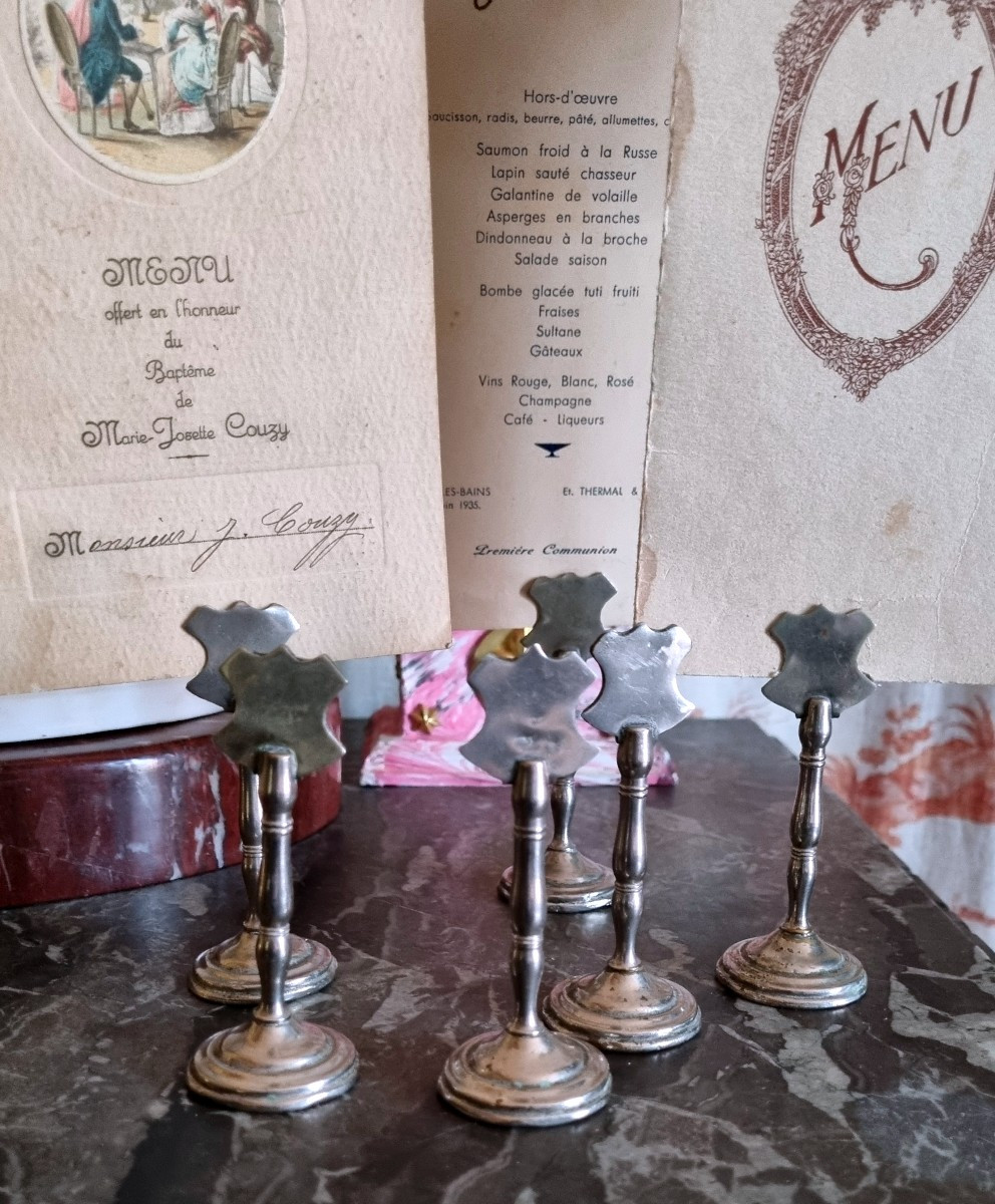 6 Silver-plated Metal Menu Or Name Holders, Dinner Setting
