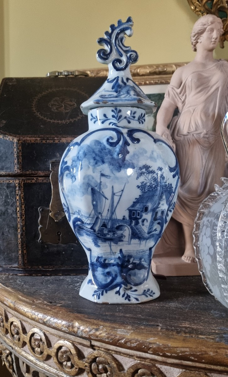 Delftware Covered Vase/pot, 18th Century, Pipe Factory-photo-2