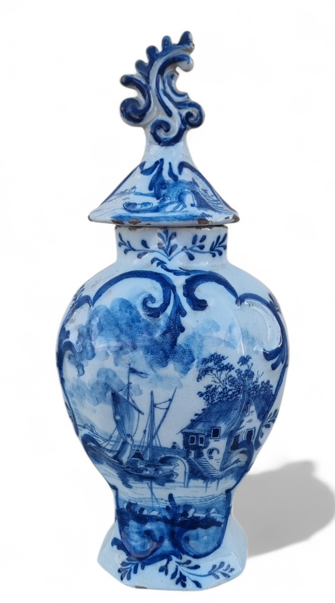 Delftware Covered Vase/pot, 18th Century, Pipe Factory-photo-3