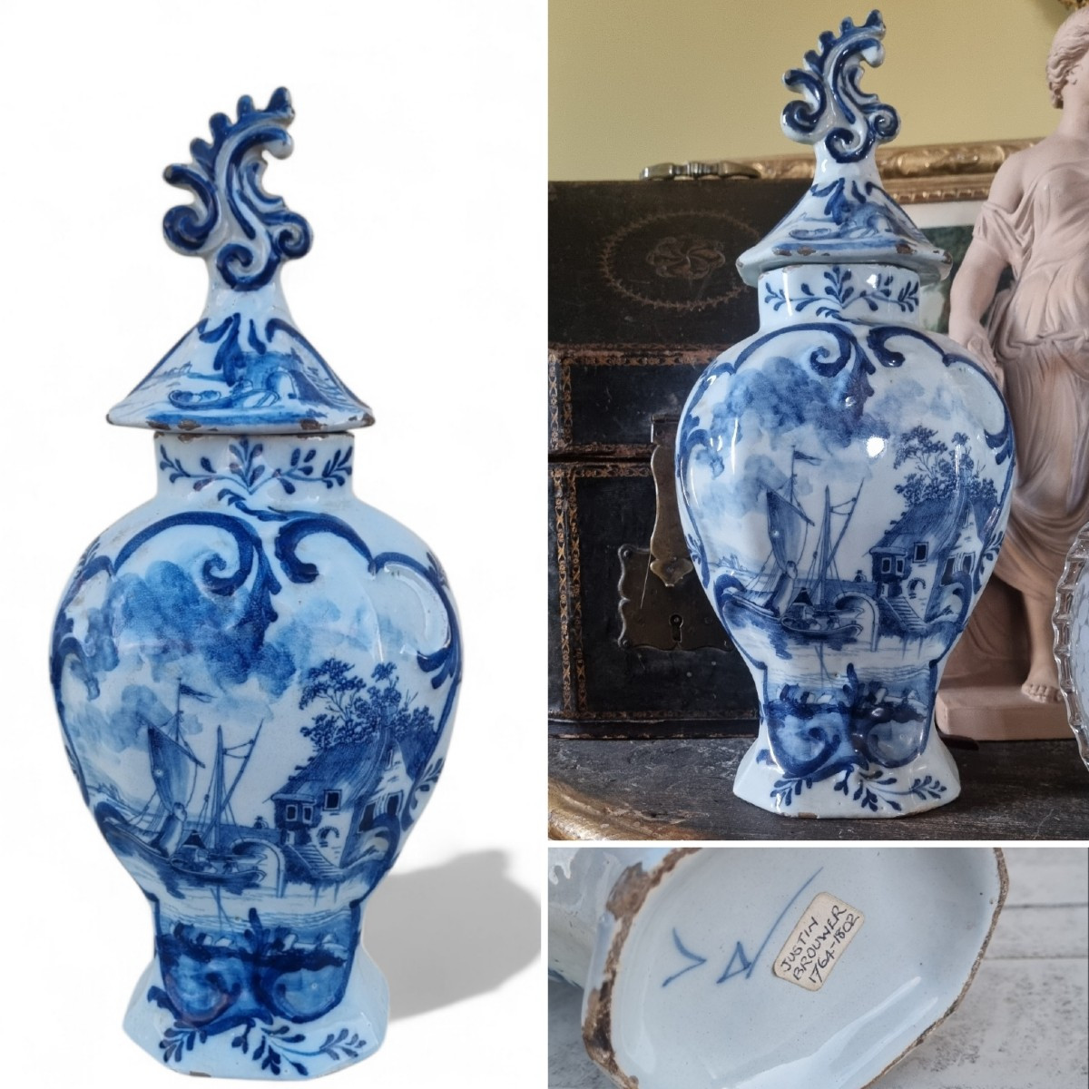 Delftware Covered Vase/pot, 18th Century, Pipe Factory