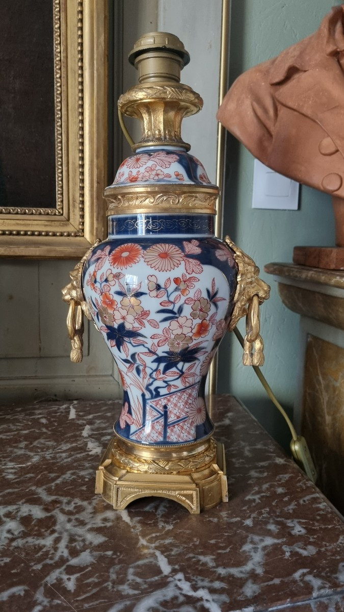 PIED DE LAMPE PORCELAINE IMARI EPOQUE NAPOLÉON III BRONZE DORÉ-photo-4