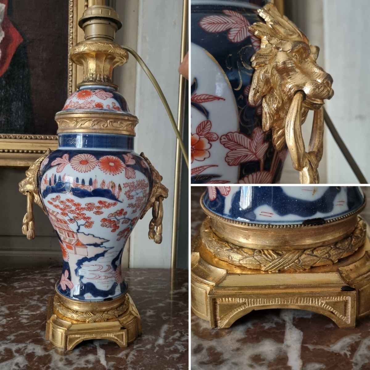 PIED DE LAMPE PORCELAINE IMARI EPOQUE NAPOLÉON III BRONZE DORÉ