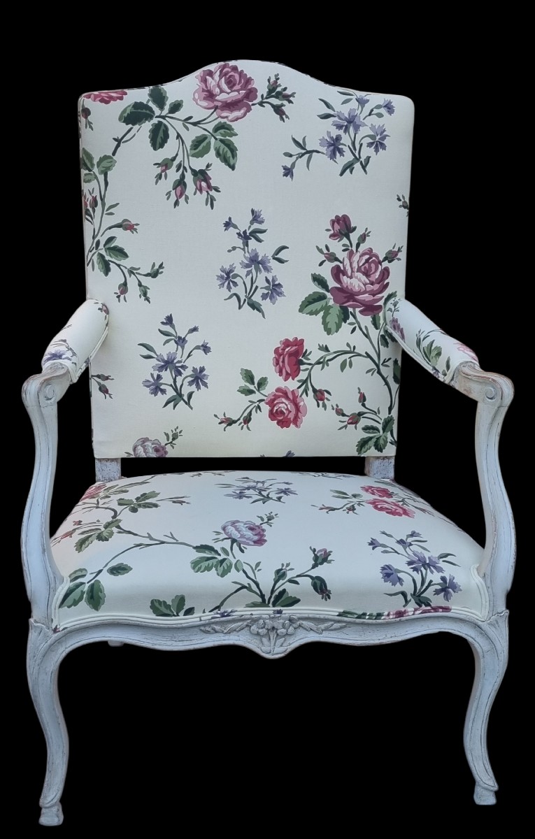 Large Armchair, Louis XV Period, 18th Century, Le Manach Fabric