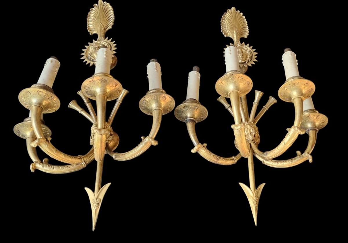 PAIRE D'APPLIQUES EN BRONZE DORÉ DE STYLE EMPIRE D'APRÈS CLAUDE,GALLE-photo-2