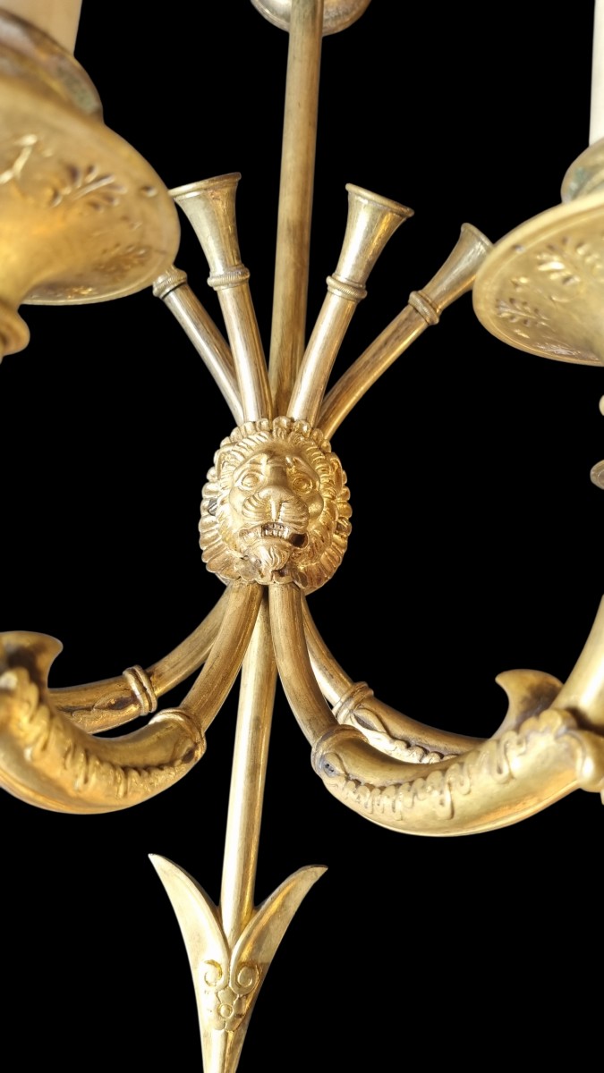 PAIRE D'APPLIQUES EN BRONZE DORÉ DE STYLE EMPIRE D'APRÈS CLAUDE,GALLE-photo-3