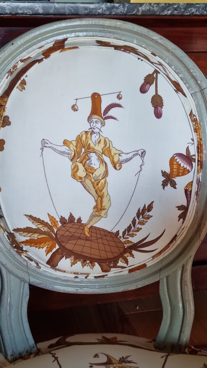 PETITE CHAUFFEUSE CHAISE STYLE LOUIS XVI TISSU LE MANACH PIERRE FREY-photo-2