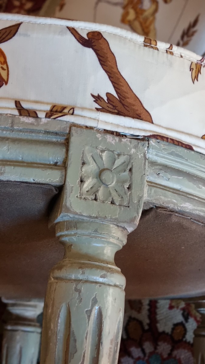 PETITE CHAUFFEUSE CHAISE STYLE LOUIS XVI TISSU LE MANACH PIERRE FREY-photo-2