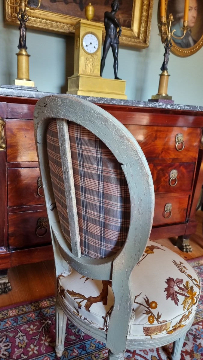 PETITE CHAUFFEUSE CHAISE STYLE LOUIS XVI TISSU LE MANACH PIERRE FREY-photo-4