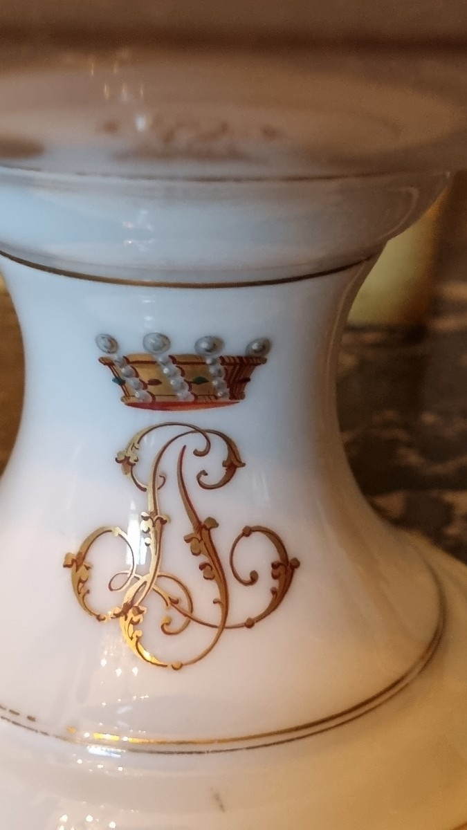 Centerpiece Cup, Paris Porcelain, Baron's Crown, Napoleon III Coat Of Arms -photo-4