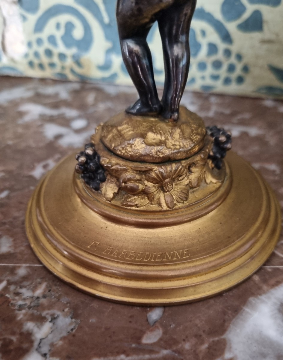 Pair Of Gilt Bronze Toilet Candlesticks By Fridinand Barbedienne, Napoleon III Period, Putti-photo-1