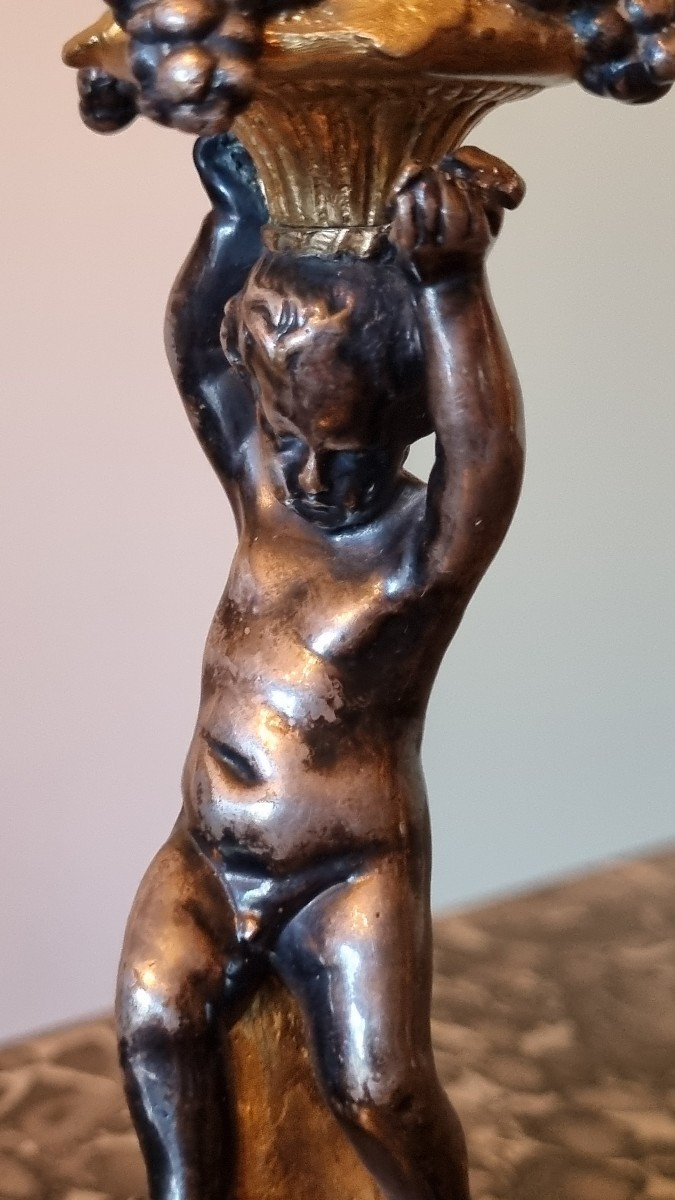 Pair Of Gilt Bronze Toilet Candlesticks By Fridinand Barbedienne, Napoleon III Period, Putti-photo-3