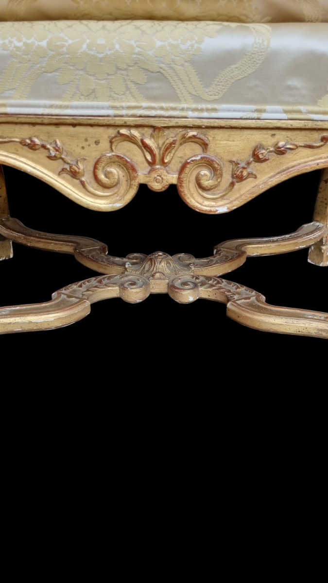 GRAND TABOURET POUF STYLE LOUIS XV RÉGENCE BOIS DORÉ -photo-2