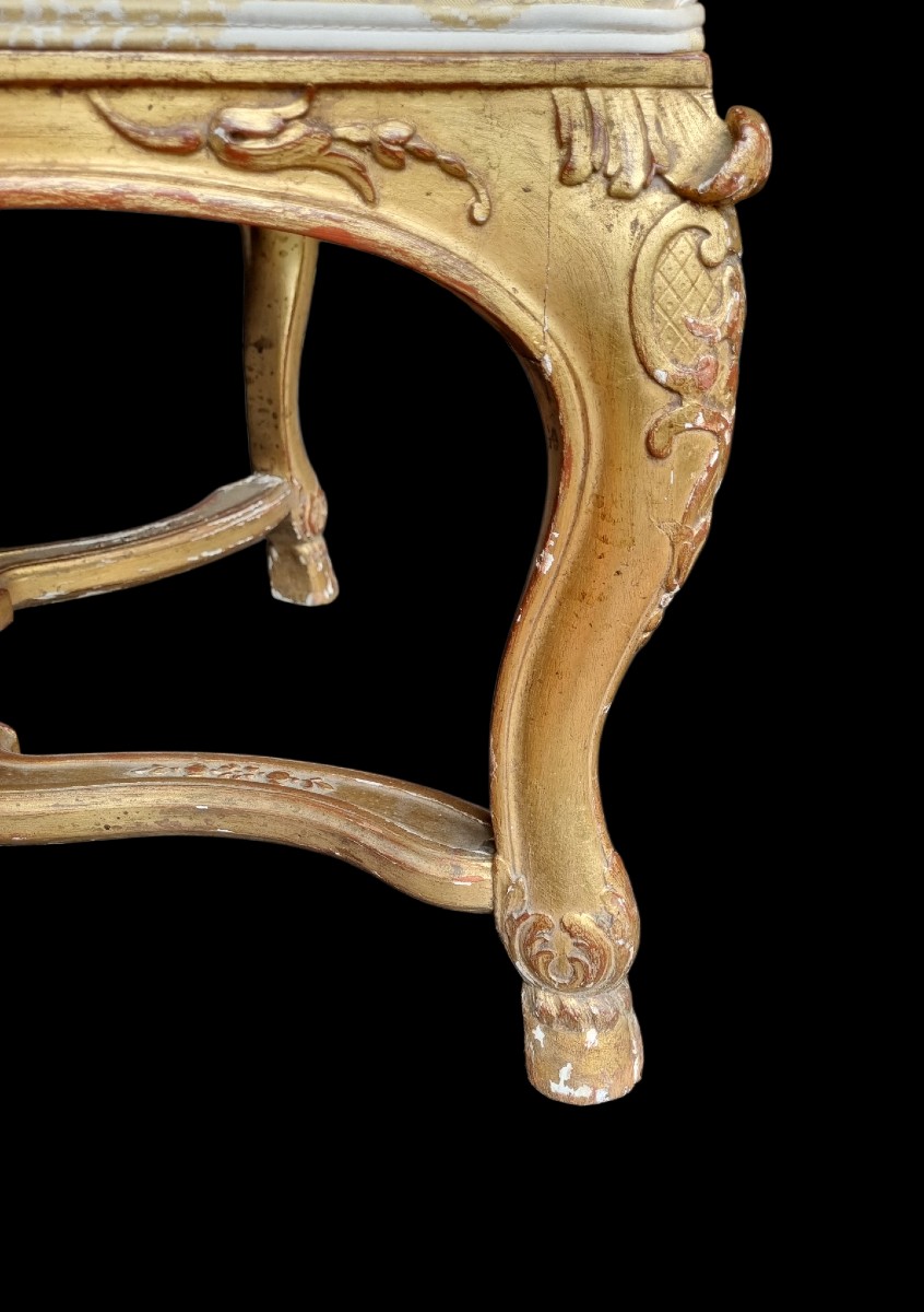GRAND TABOURET POUF STYLE LOUIS XV RÉGENCE BOIS DORÉ -photo-3