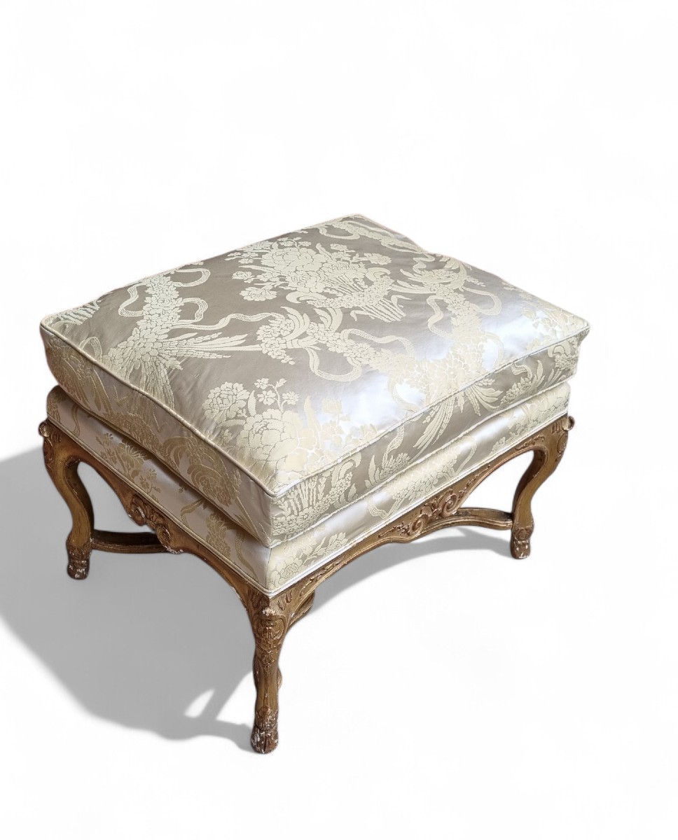 GRAND TABOURET POUF STYLE LOUIS XV RÉGENCE BOIS DORÉ -photo-4