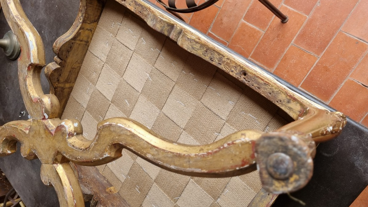 GRAND TABOURET POUF STYLE LOUIS XV RÉGENCE BOIS DORÉ -photo-5