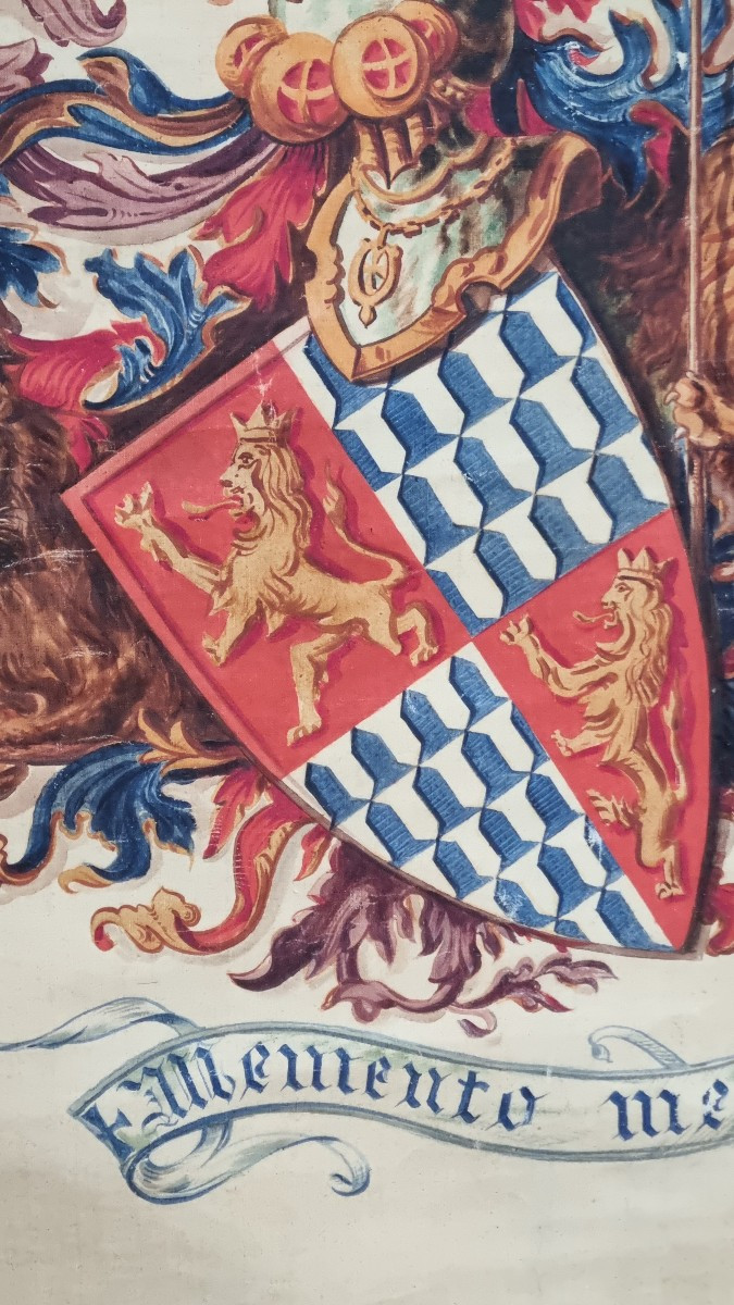 Large Painted Panel Bearing The Coat Of Arms Of The Marquis De Bosredon Chaumeau, Painter In Bourges. Heraldry -photo-3